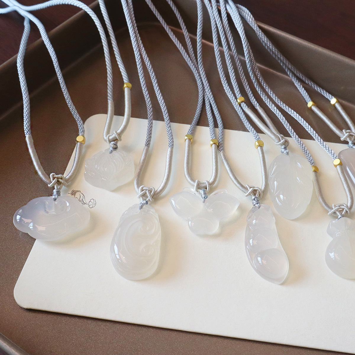 Natural Chalcedony Auspicious Cloud Jequirity Bean Butterfly Lotus Fashion Couple Necklace