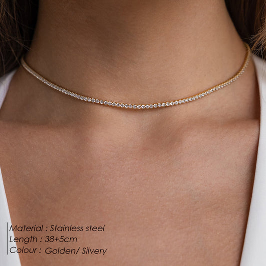 Fashion Single Row Diamond Round Zircon Tennis Clavicle Necklaces