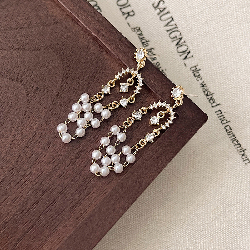 Style Pearl Tassel Female Fashion Temperament Earrings