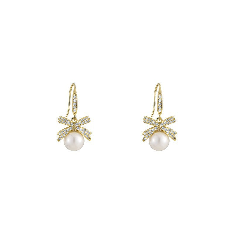 Charming Women's Bow Pearl Light Luxury Earrings