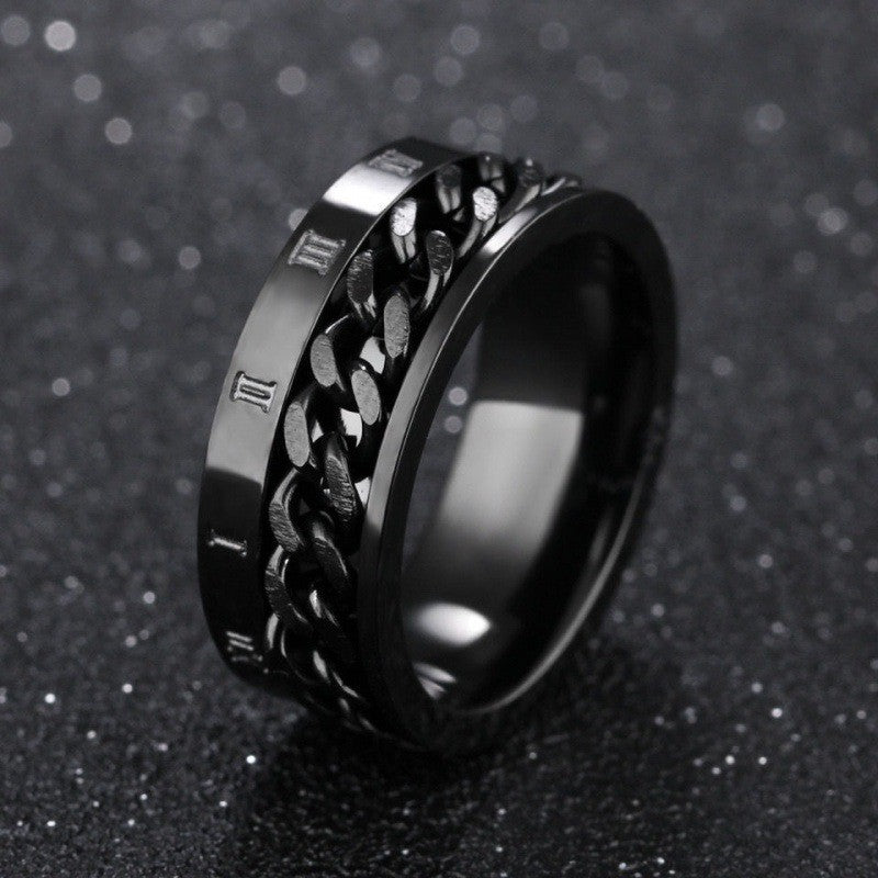 Men's Stainless Steel Ornament Pressure Pattern Rotatable Rings