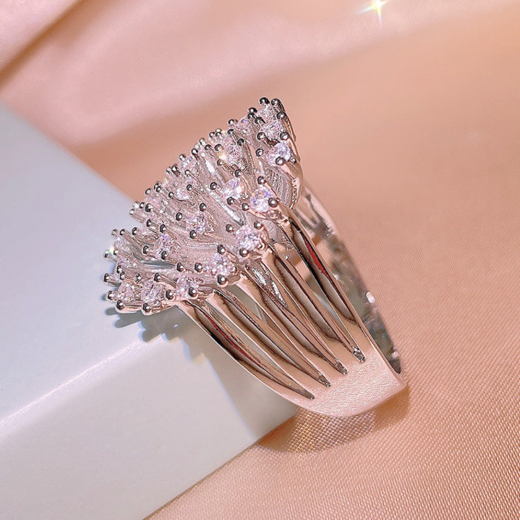 Women's Luxury Super Flash Zircon Hollow Out Snowflake Simple All Ring