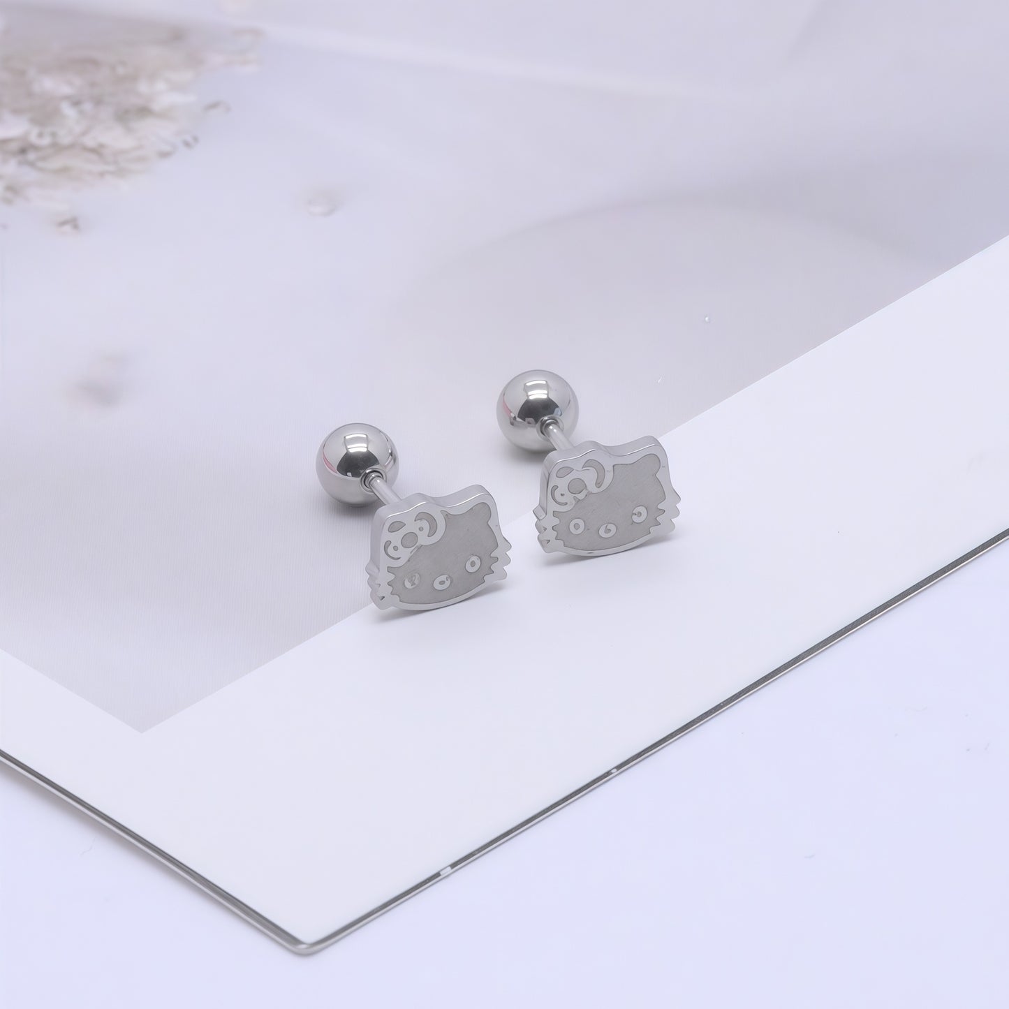 Stainless Steel Cute Cat Screw Ear Bone Fashion Earrings
