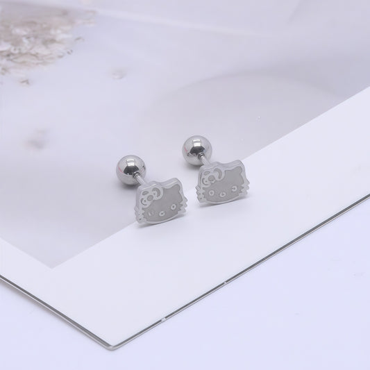 Stainless Steel Cute Cat Screw Ear Bone Fashion Earrings