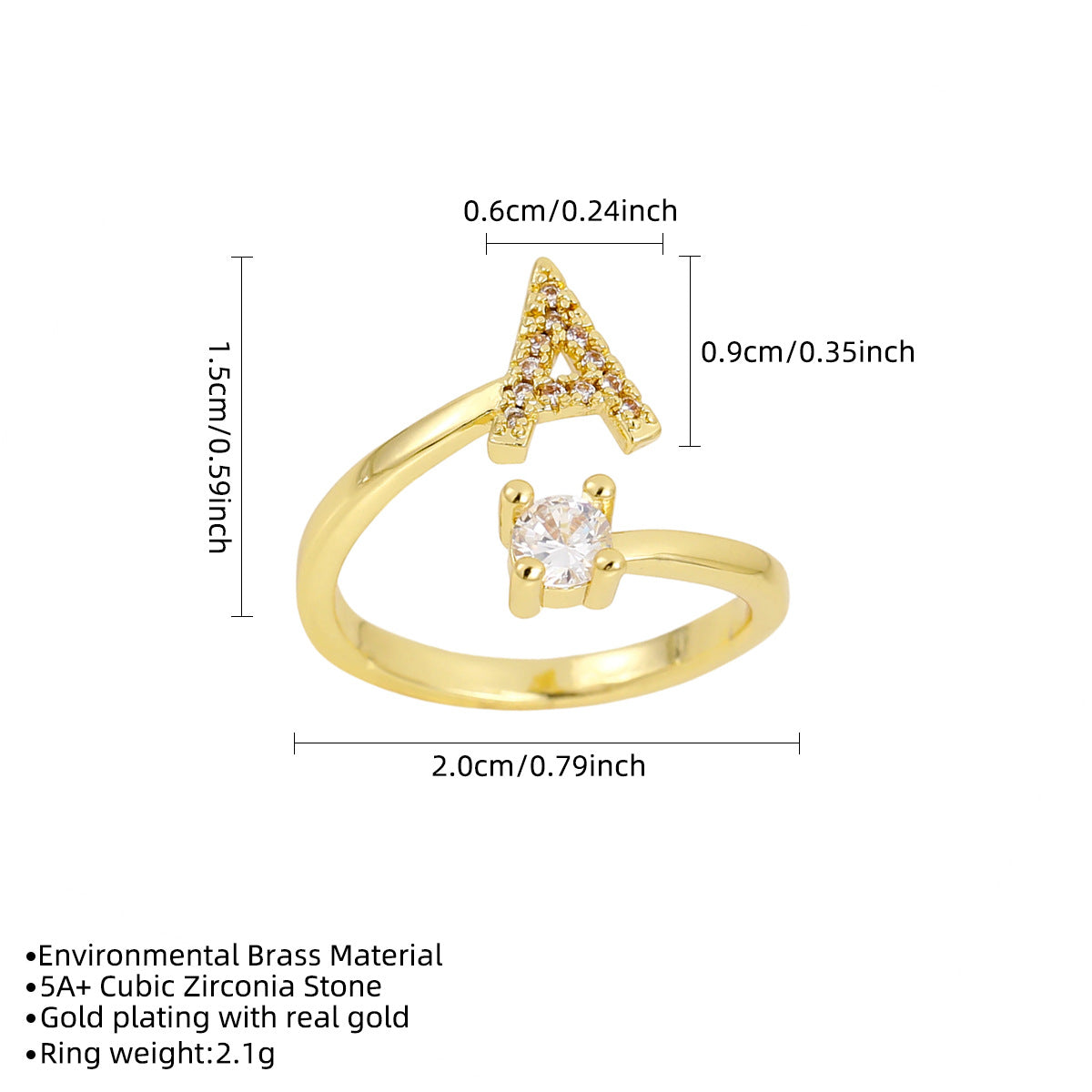 Gold Letter Open Male Female Personality Rings