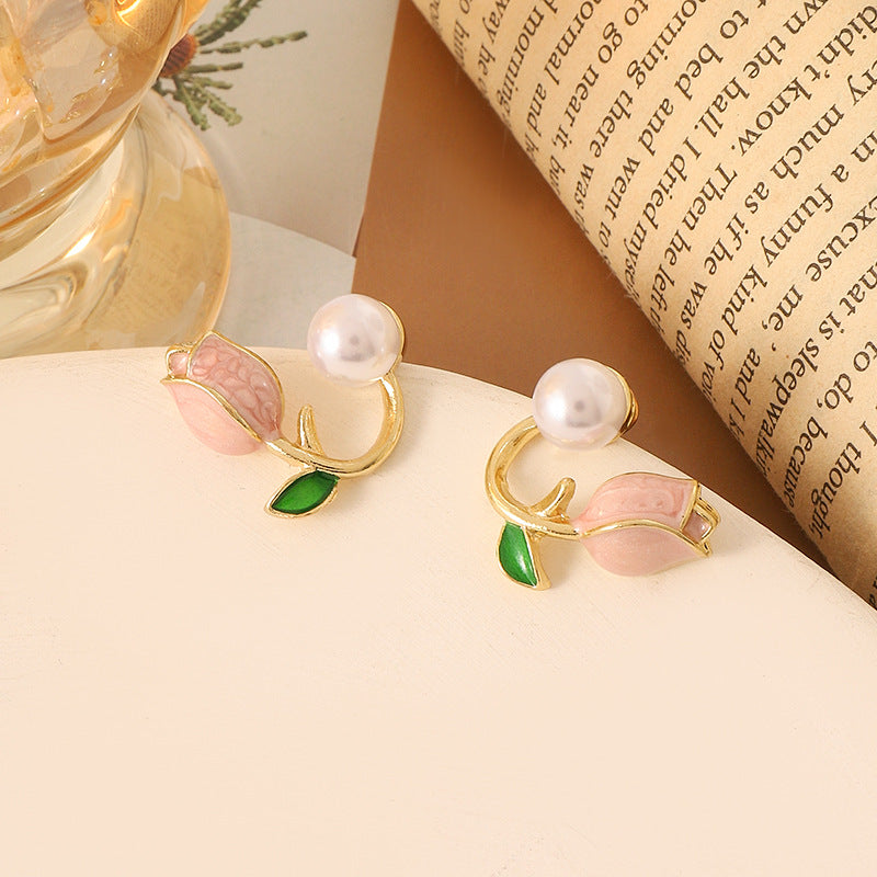 Simple Retro Sier Needle Pearl High Sense Ear Earrings