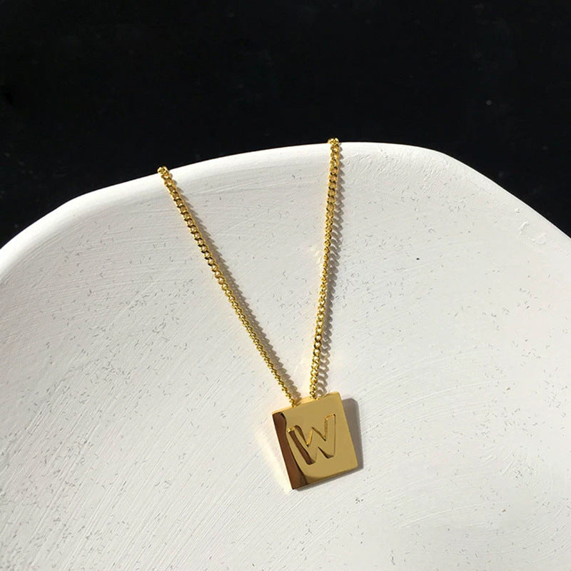 Letter Square Plate English Gold Female Clavicle Necklace
