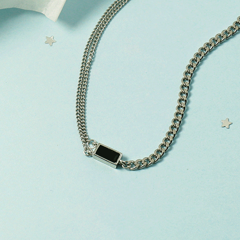 Women's Black Onyx Square Summer Fashion Hip Hop Niche Cold Style Necklace