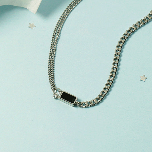 Women's Black Onyx Square Summer Fashion Hip Hop Niche Cold Style Necklace