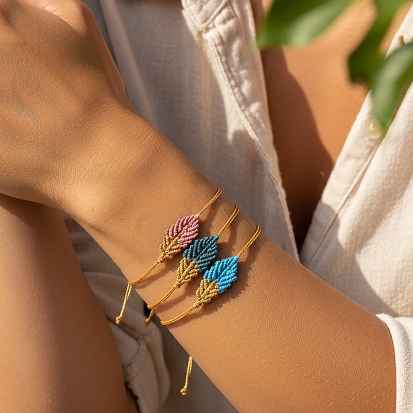 Pink Color Matching Multiple Pieces Adjustable Bracelets