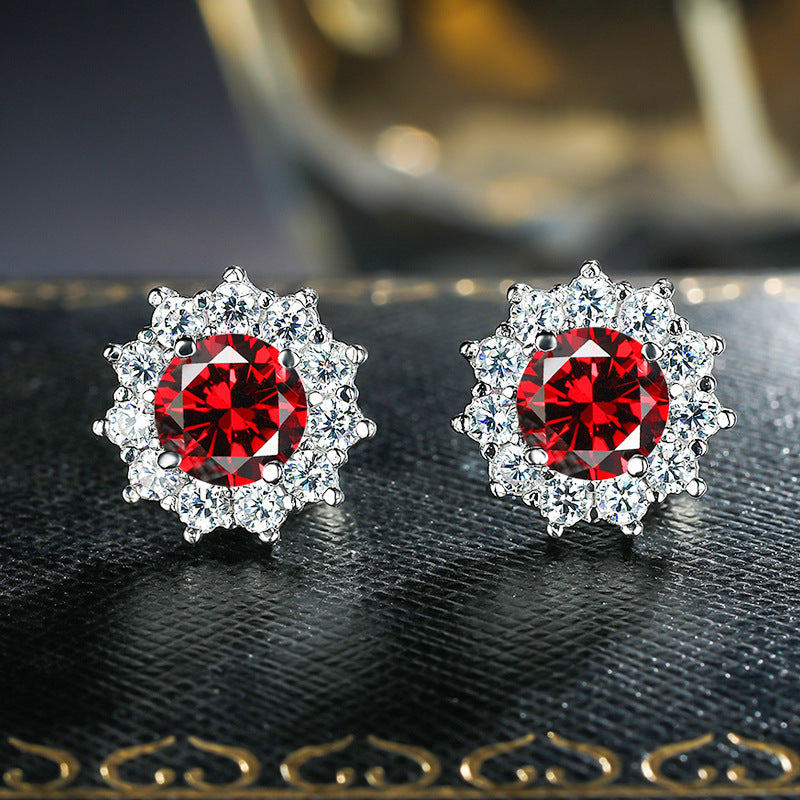 Women's Snowflake Pink Diamond Zircon Fashion Sunflower Stud Earrings