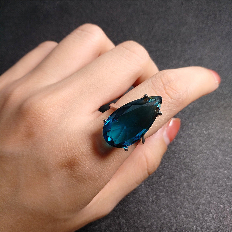 Live Streaming Imitation Emerald Blue Crystal Diamond Rings