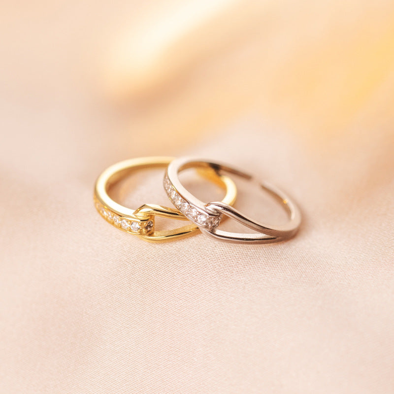 Open Female Version Sweet Diamond Mounted Hollow Bends Rings