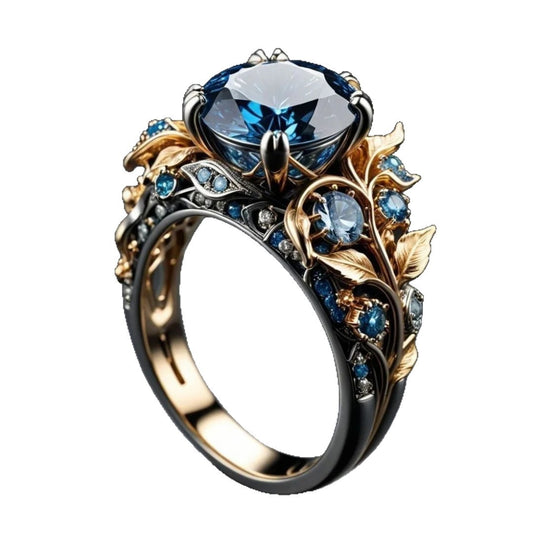 Inlaid Sapphire Two-tone Personality Affordable Luxury High Ring