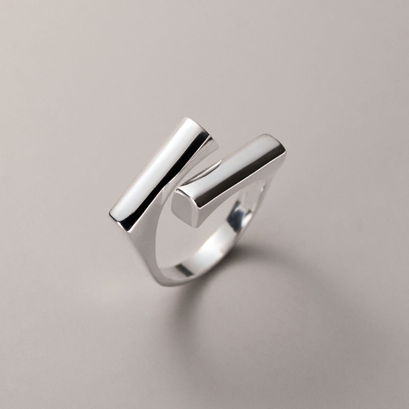 Geometric Staggered Korean Style Personalized Advanced Design Open Adjustable Rings