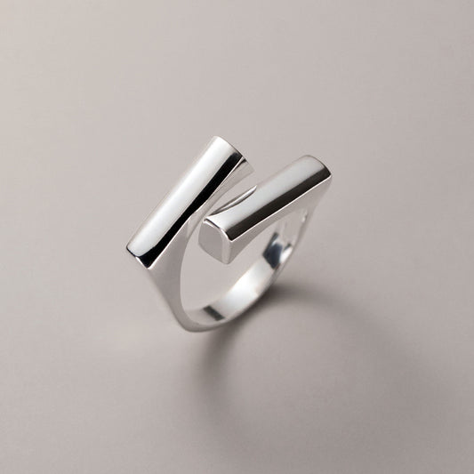 Geometric Staggered Korean Style Personalized Advanced Design Open Adjustable Rings