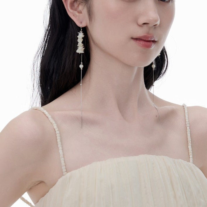 Natural Shell Gravel Ear Chain Vacation Face Slimming Earrings