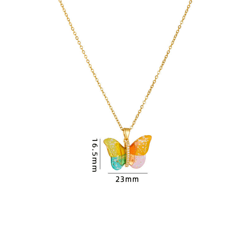 Steel Female Epoxy Color Simulation Butterfly Necklaces