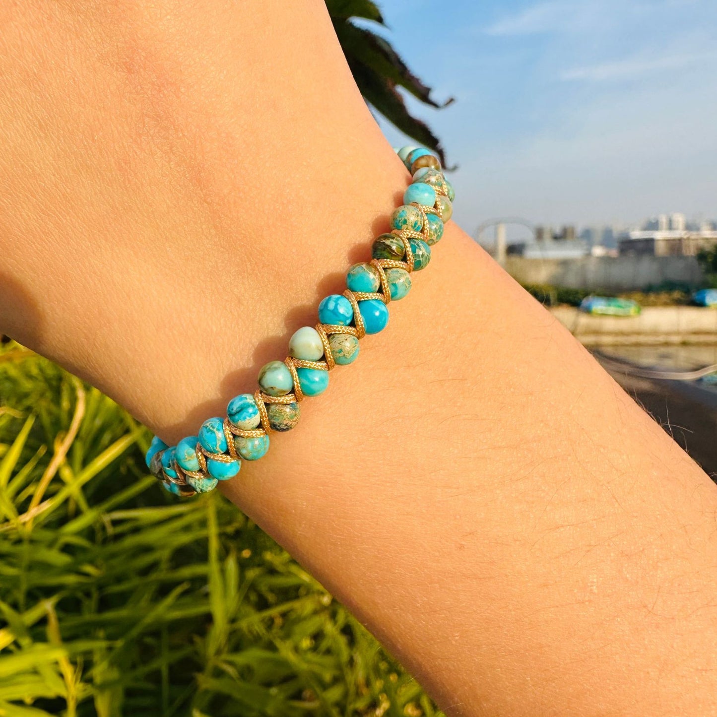 Natural Stone African Turquoise Hand Weaving Temperament Bracelets