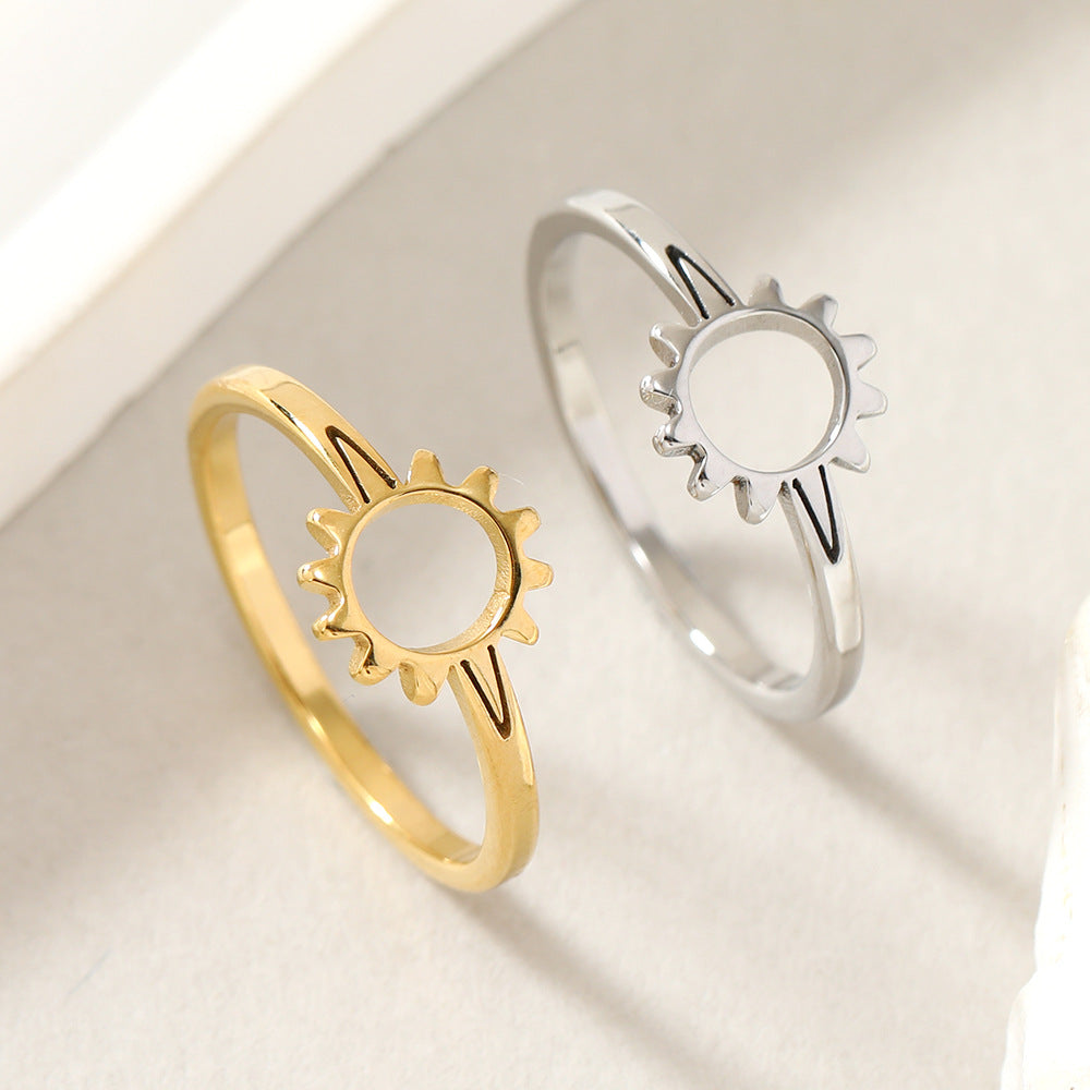 Titanium Steel Simple Sunflower Couple Stainless Rings