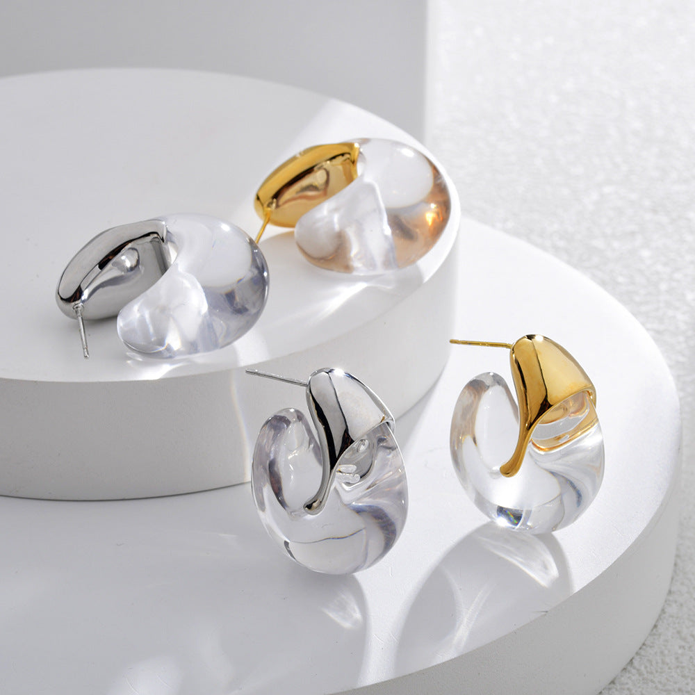 Women's French Fashion Elegant High-grade Fresh Light Luxury Transparent Design Glossy Stud Earrings