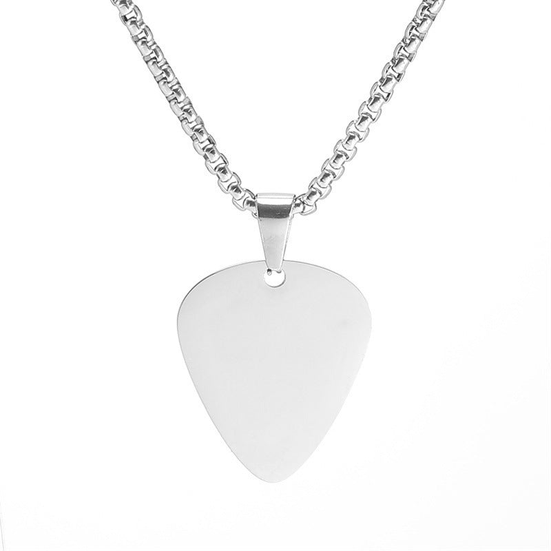 Women's & Men's Steel Hang Tag Glossy Guitar Pick Titanium Can Carve Necklace