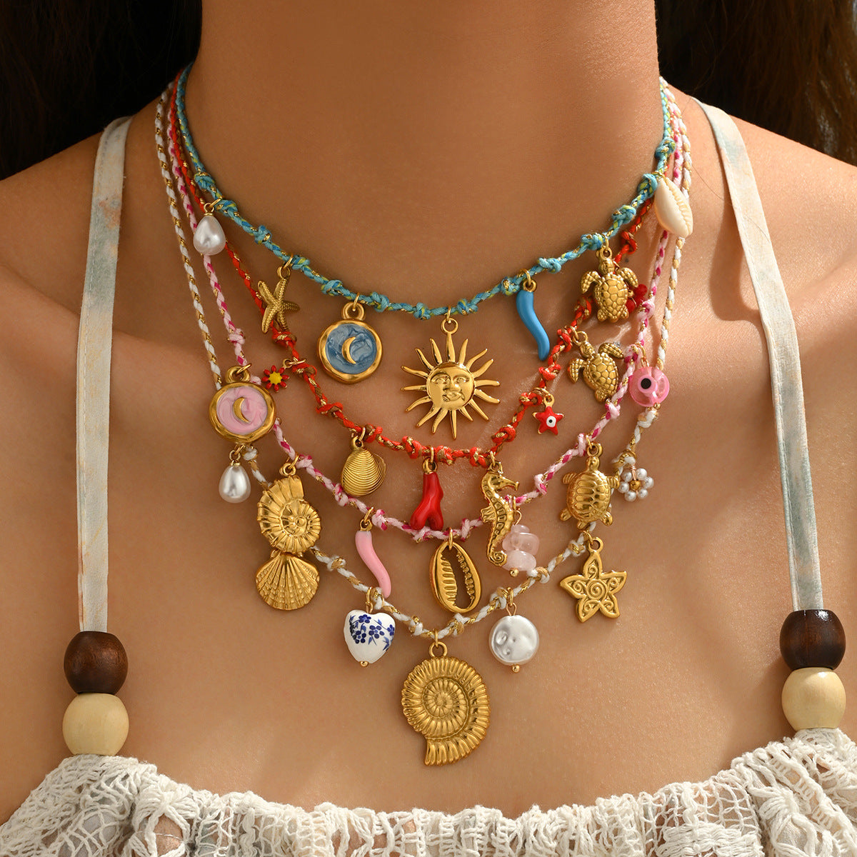 Women's Shell Oil Dripping Design Woven Clavicle Necklace