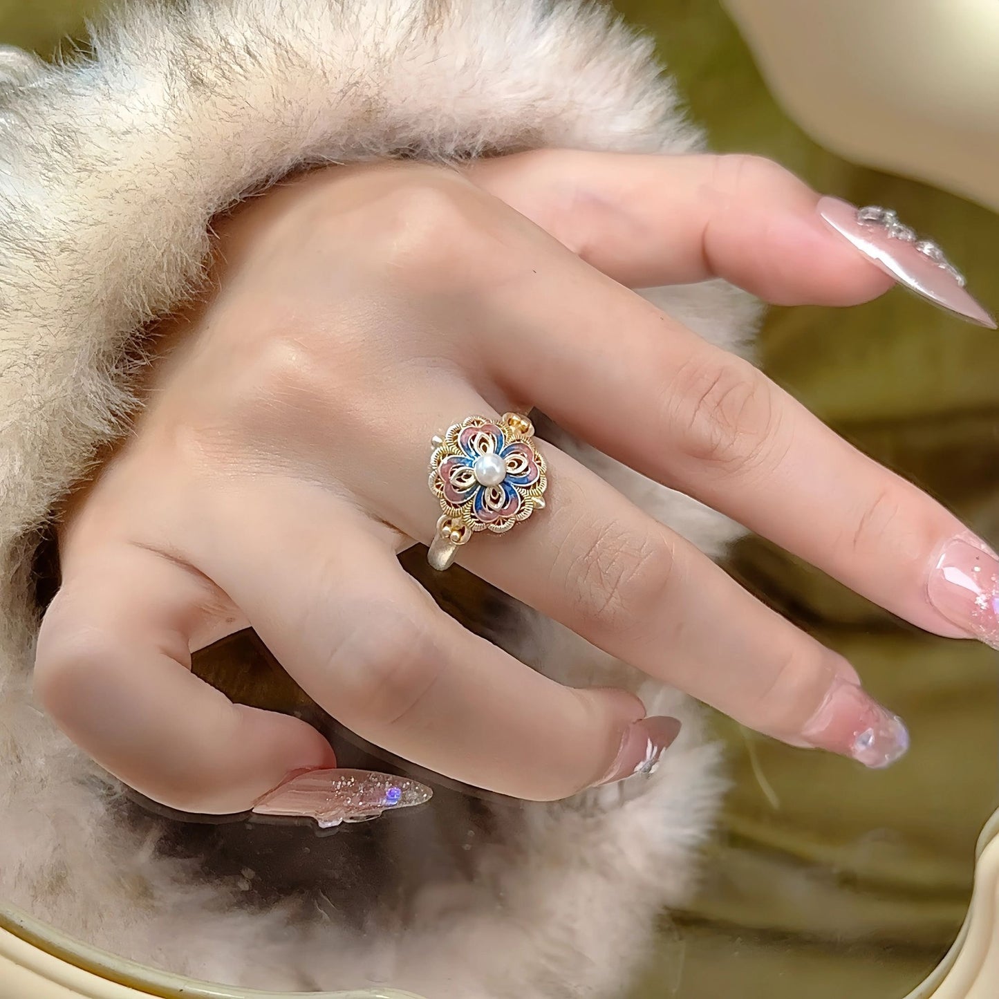 Female National Style Chinese Enamel Color Court Open Rings