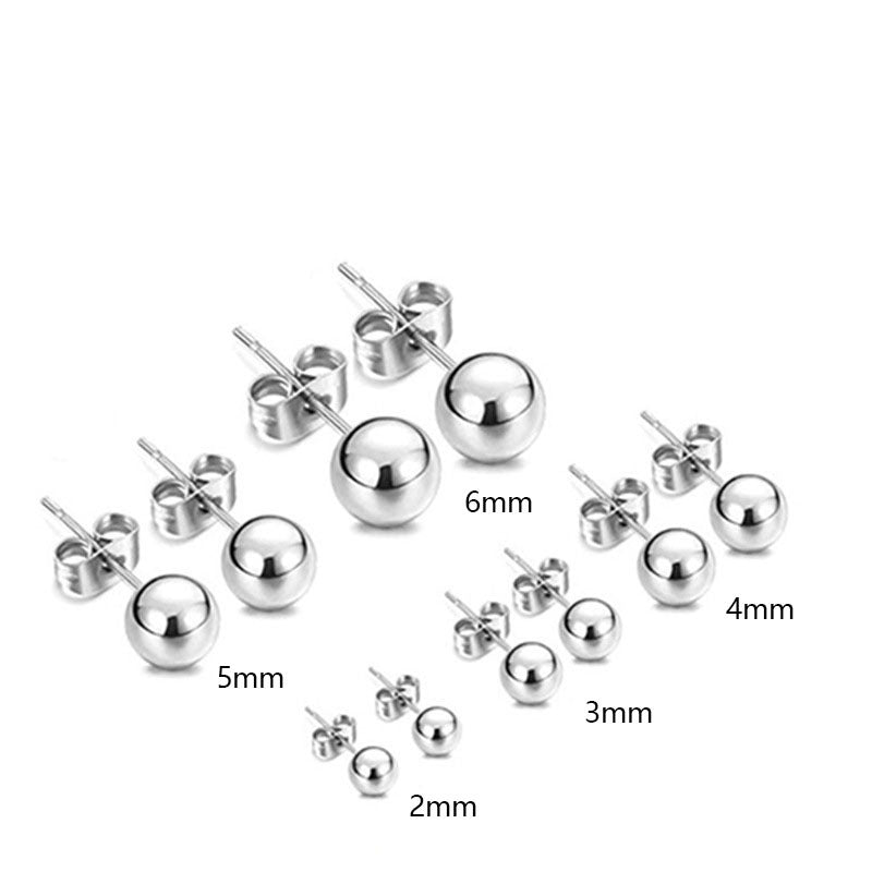 Women's & Men's Style Titanium Steel Stainless Ball Fine Needle Earrings