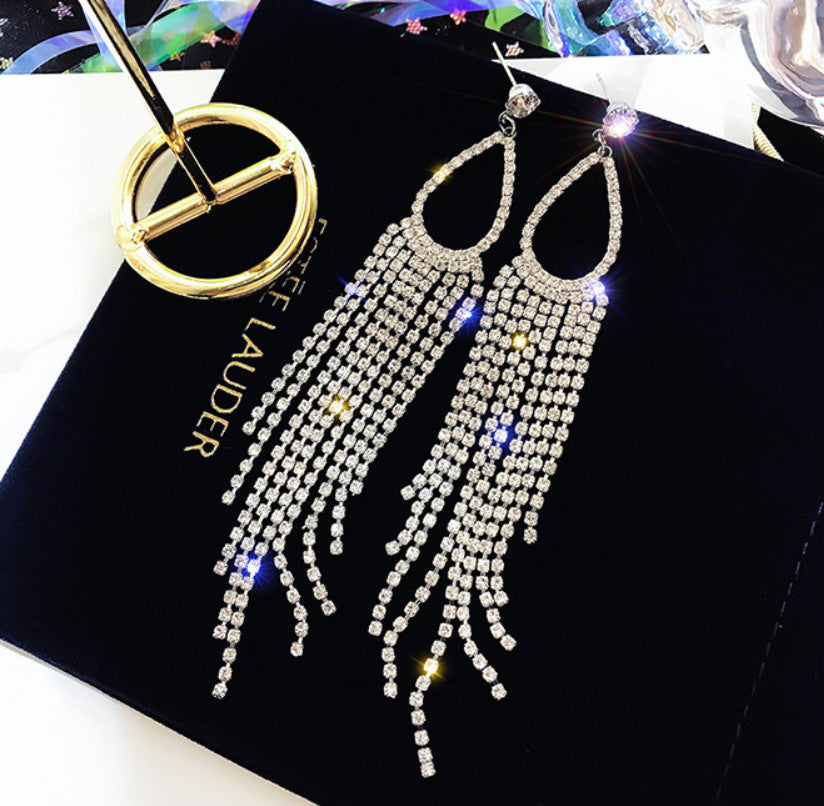 Tassel Rhinestone Female Temperamental Personalized Exaggerated Earrings