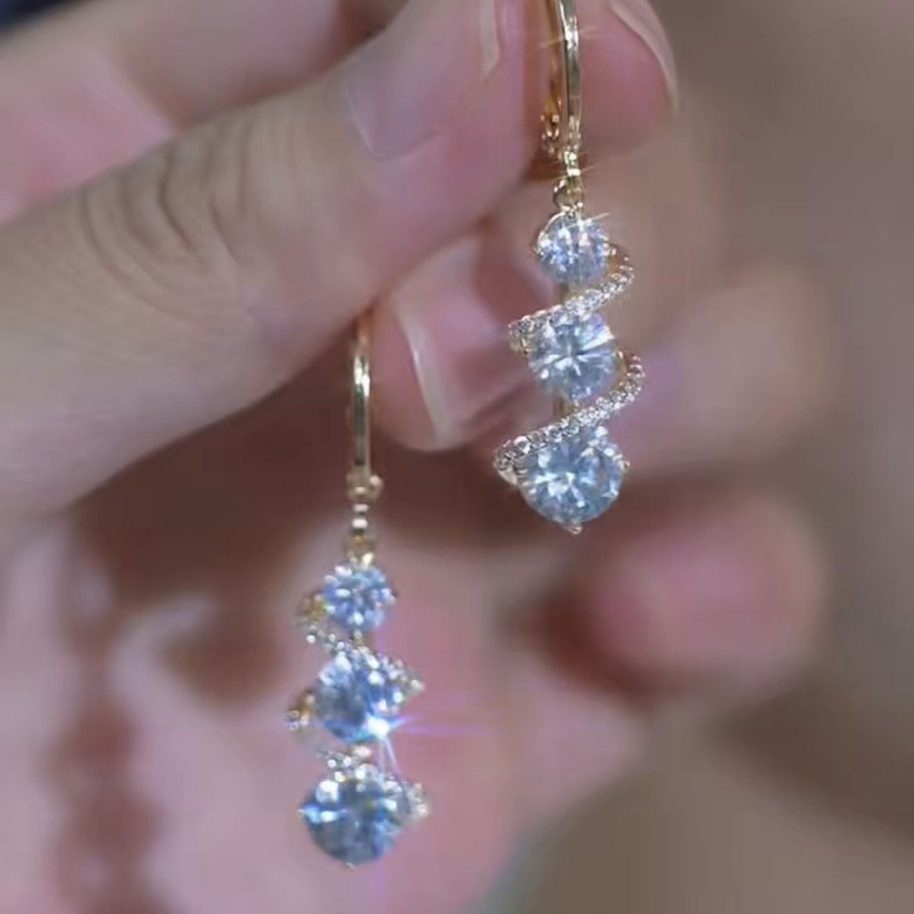 Fashionable Elegant Shiny Zircon Classic Long To Make Round Earrings
