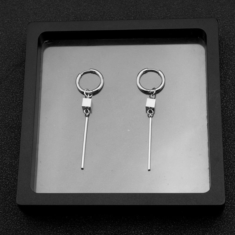 Men's Style Long Stainless Steel Square Punk Earrings