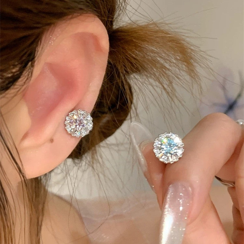 Zircon Edelweiss Titanium Steel Ear Female Before Sleep High-grade Stud Earrings