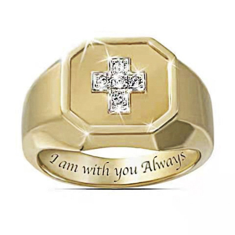 Jewelry Inlaid Rhinestone Cross Gold Popular Rings