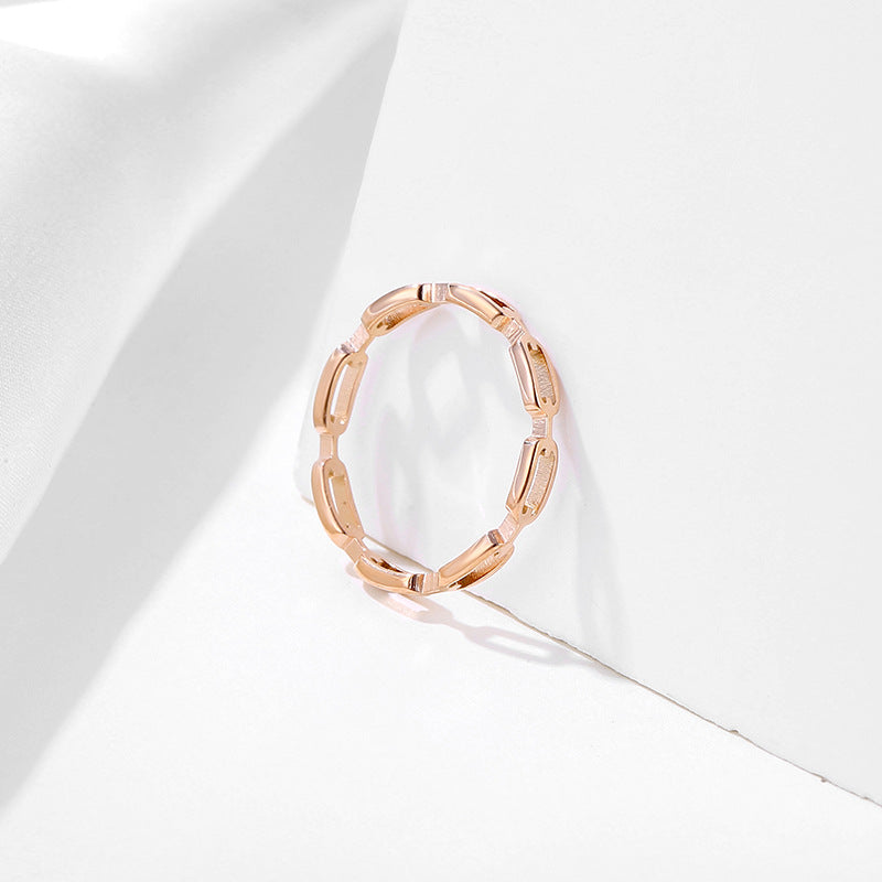 Laser Cut Hollow Titanium Steel Small Chain Female Ring