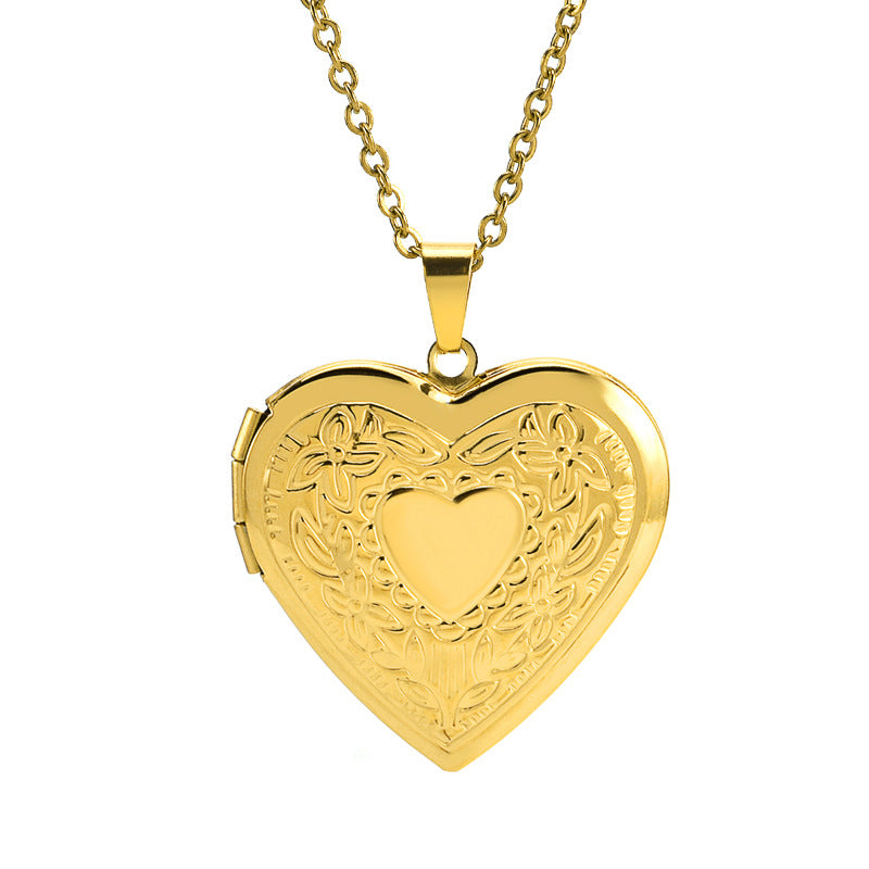 Gold-plated Heart-shaped Open Box Thin Flip Necklaces