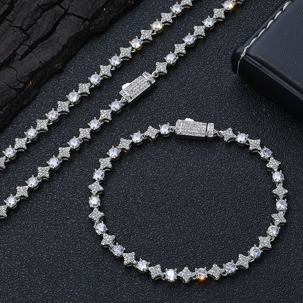 Men's Star Zircon Tennis Hip Hop Trendy Jewelry Set