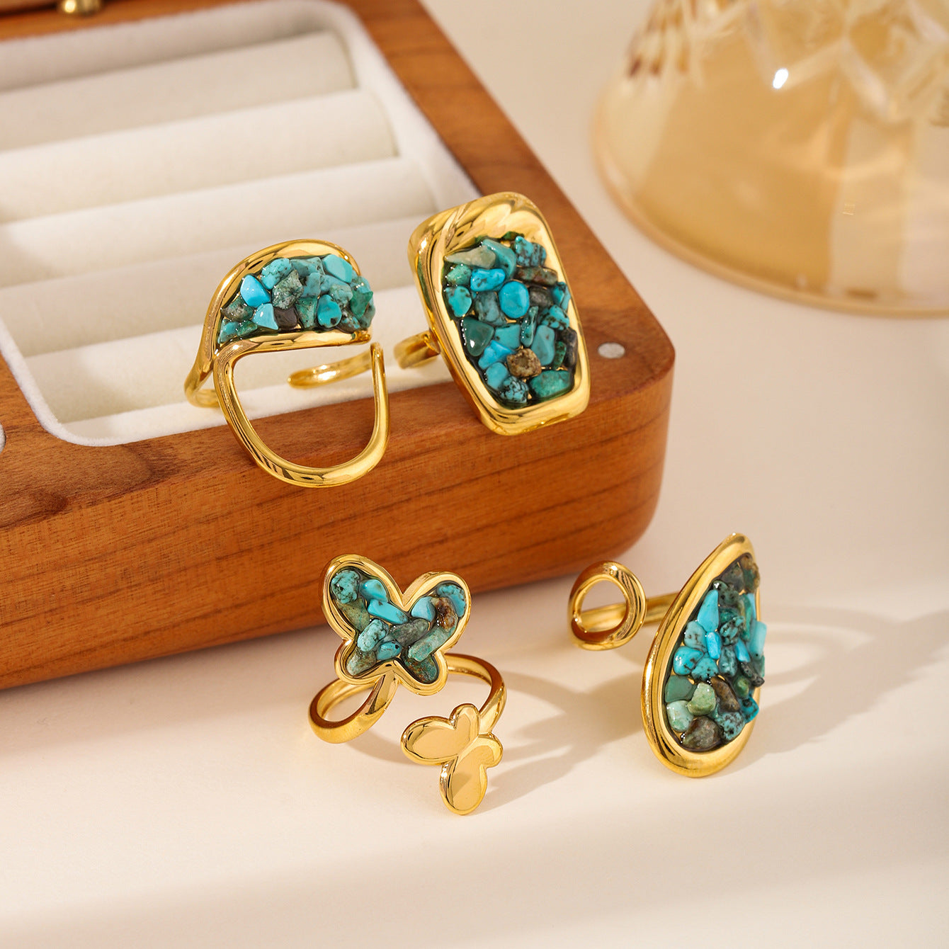 Stone Geometric Stainless Steel Gold Plated Simple Ring