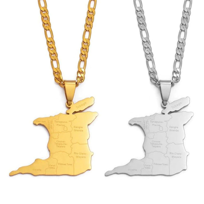 Women's & Men's Stainless Steel Trinidad Map City Name Pendants