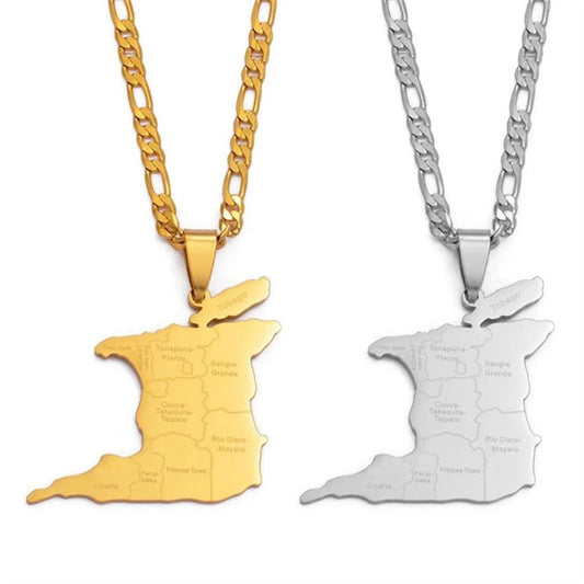 Women's & Men's Stainless Steel Trinidad Map City Name Pendants