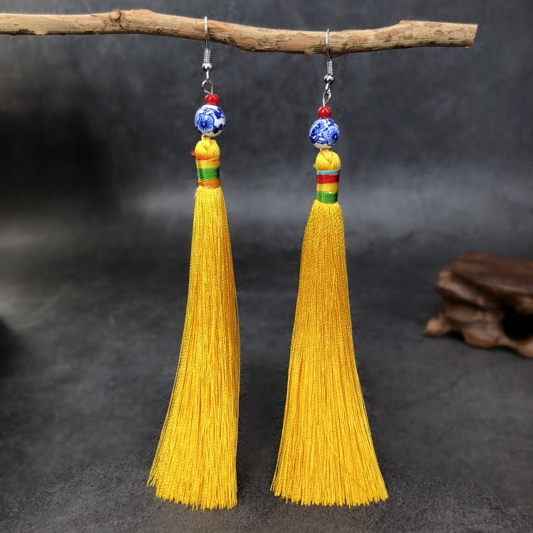 Women's Ethnic Style Tassel Classical Temperament Long Rings