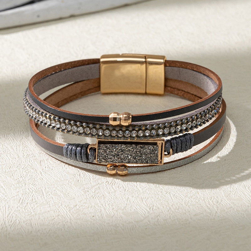 Fashion Crystals Crystal Magnetic Snap Punk Bracelet