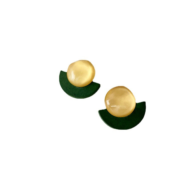 Niche Fan-shaped Wooden Resin Female Simple Personalized Earrings