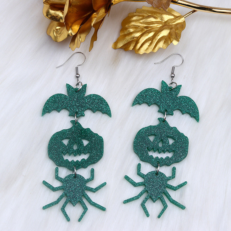 Women's Halloween Exaggerated Long Stitching Bat Pumpkin Spider Earrings