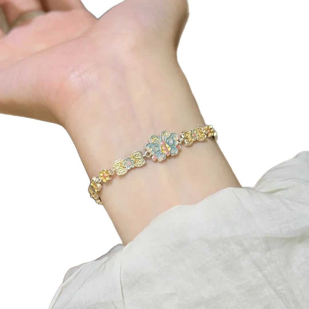 Butterfly Enamel National Style Chinese Female Light Luxury Minority High-grade Bracelets