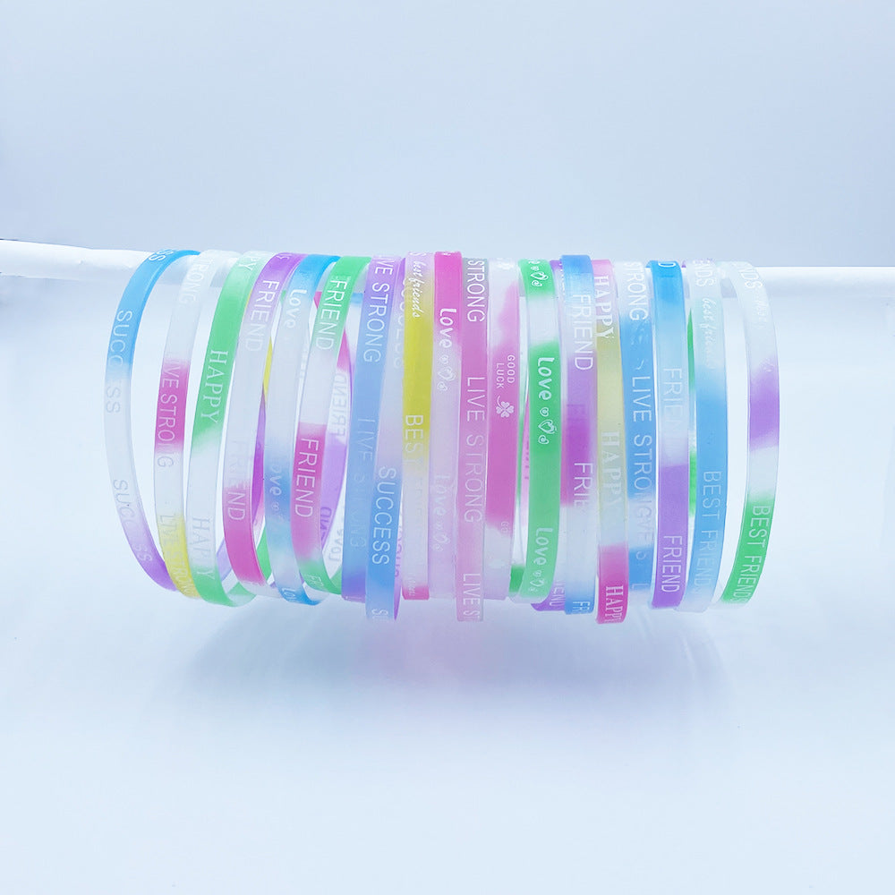 Wide Silicone Candy Color Sports Style With Letters Bracelet