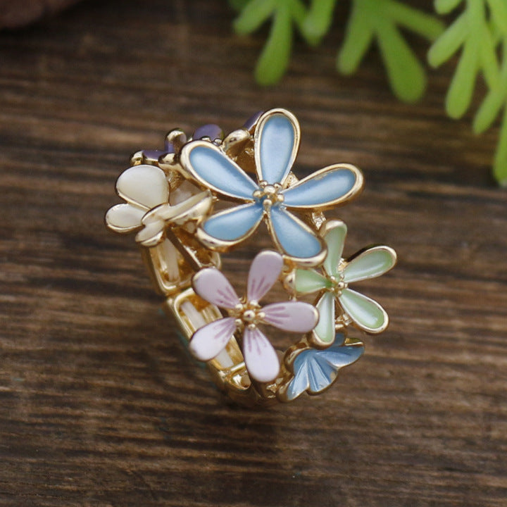 Women's Enamel Irregular Small Flower Elastic Fashion Rings