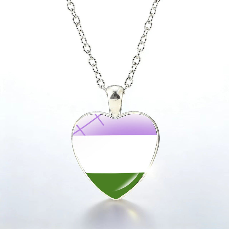 Multicolor Peach Heart Rainbow Pattern Time Gem Cabochon Necklaces
