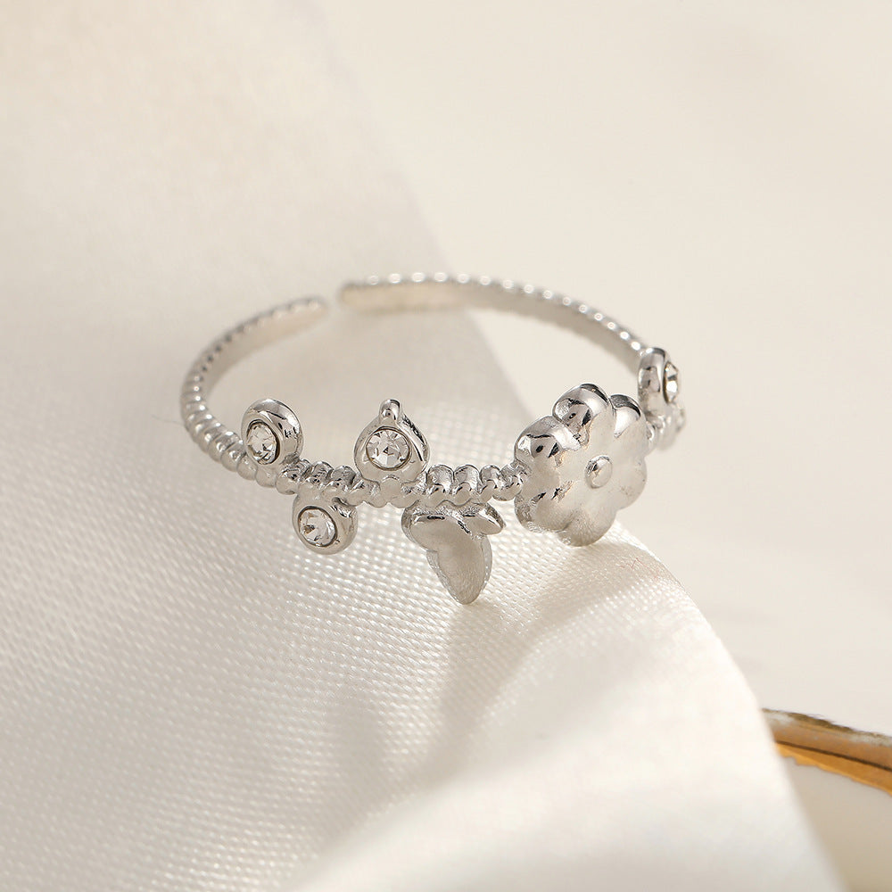 French Style Open Mouth Cold Stainless Steel Personality Special Interest Ring