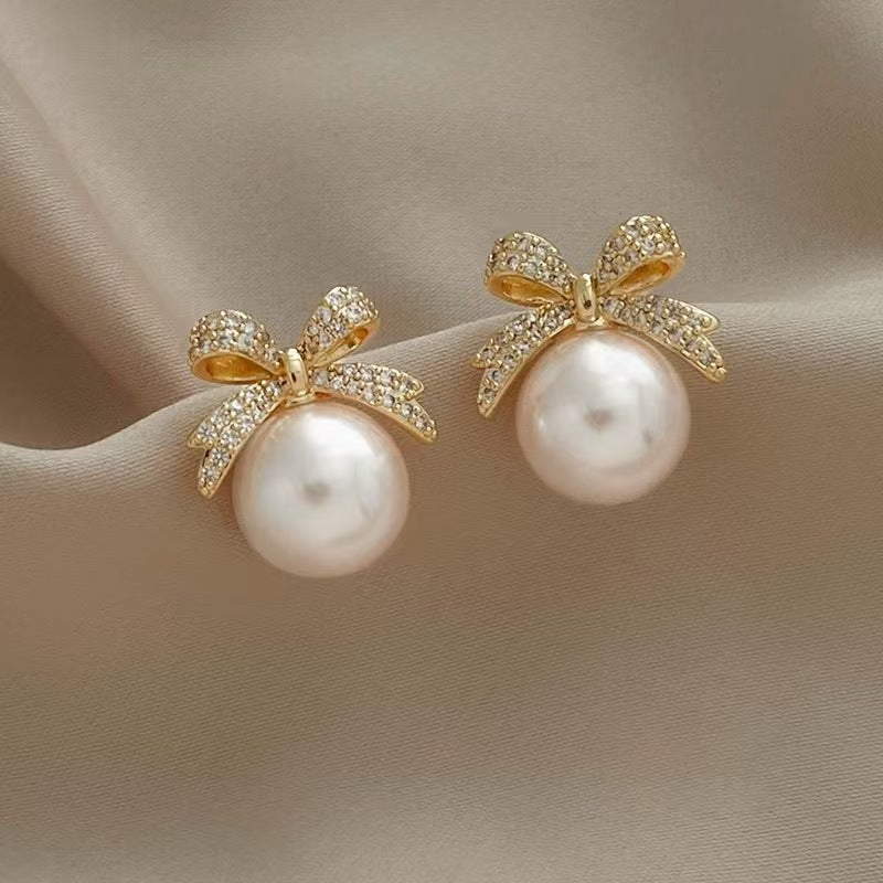 Golden Versatile Pearl With Ear Mosquito Coil Clip Stud Earrings